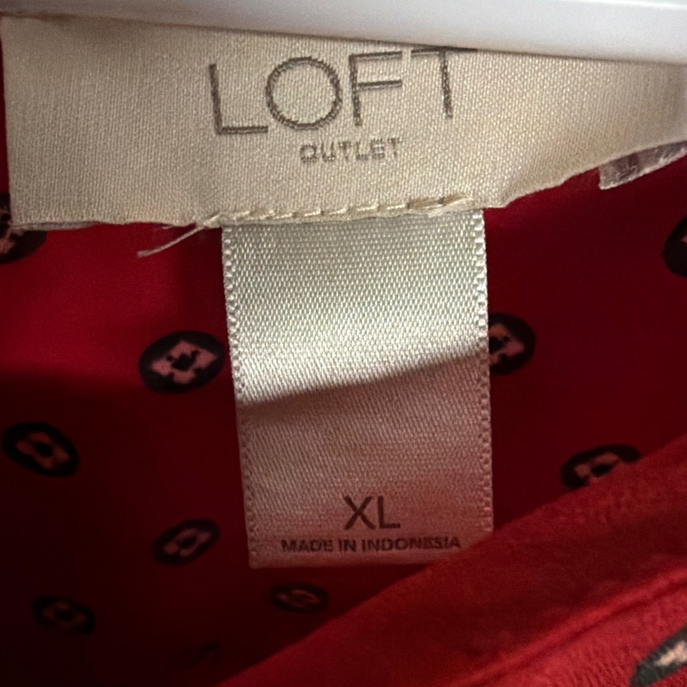 Loft Outlet Womens Red Geometric Diamond Print Ruffle Shoulder Blouse XL - Picture 5 of 8